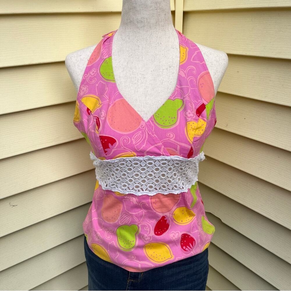 Lilly Pulitzer Pink Lace Halter Top Fruits Summer Preppy Vintage 90s Marzipan 0